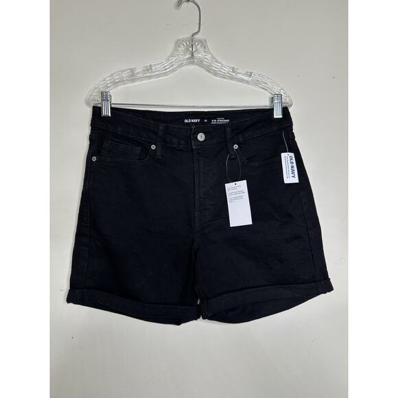 Old Navy Size 10 NEW High Rise OG Straight Black Denim Shorts Secret Smooth Pick - Picture 1 of 7